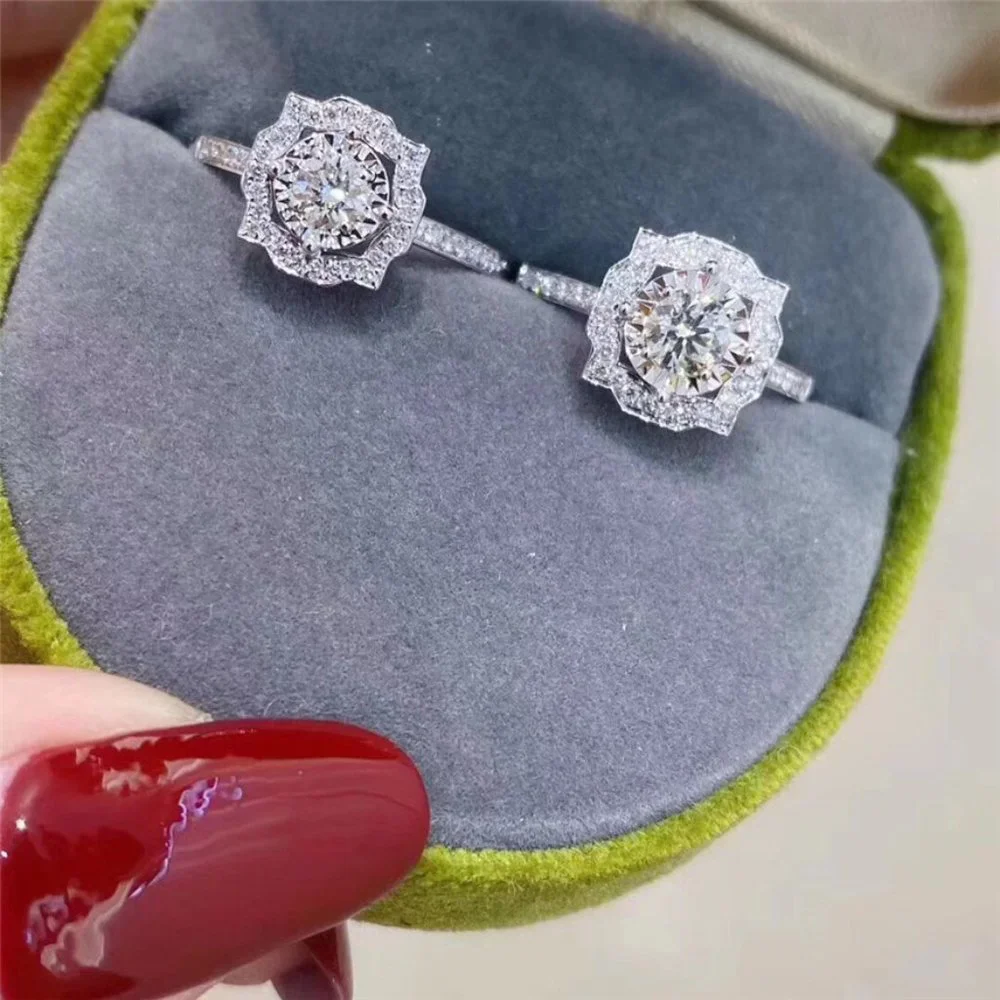 🎀Beautiful Round Shiny CZ Diamond Flower Micro Pave Wedding Ring, UNVN12316